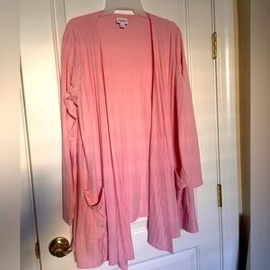 LuLaRoe open front cardigan Sz L. Pastel pink ribbed knit